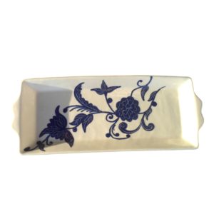 Plat cake céramique Fleur bleue 30cm